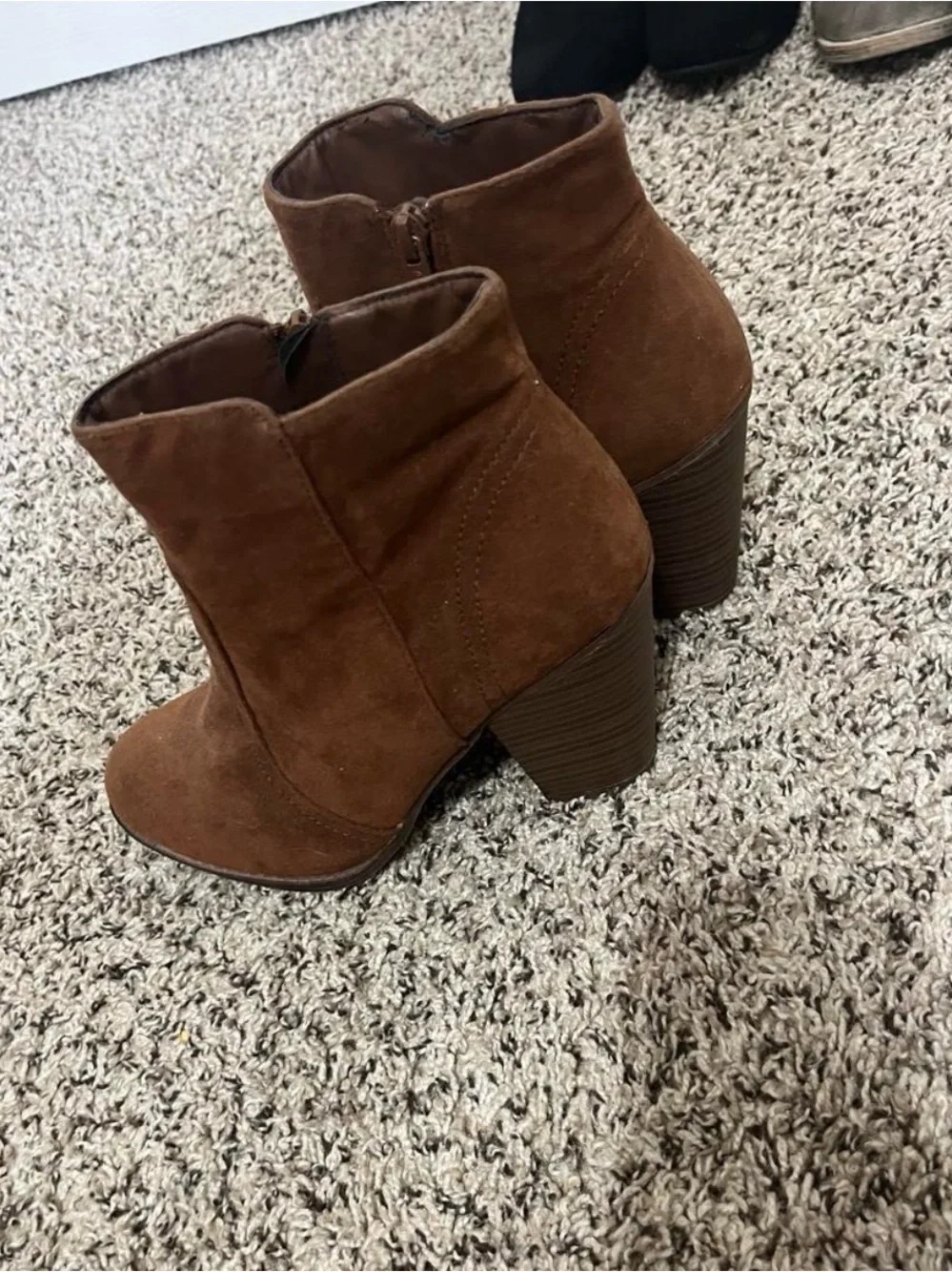 Breckelles Brown Suede Ankle Booties with Side Zip